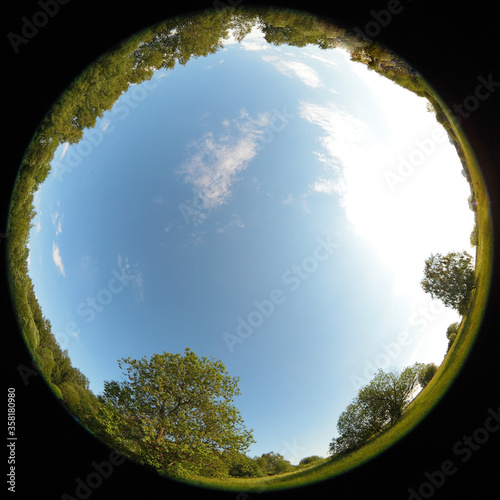 Around on Sky. Taken with a fisheye lens to give the special plate effect. The fresh air feel and clear blue sky are shown on the picture.