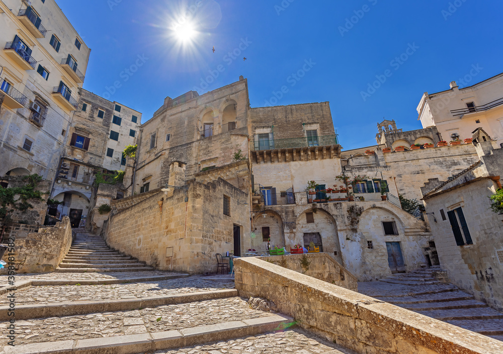 Beautiful stone architecture of Old Town Matera in South Italy. Matera are famous touristic destination.