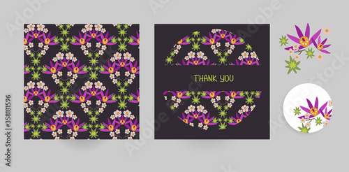 dark vector set floral blooming card minimalistic square