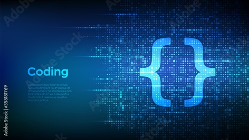 Programming code. Coding or Hacker background. Programming code icon made with binary code. Digital binary data and streaming digital code. Matrix background with digits 1.0. Vector Illustration.