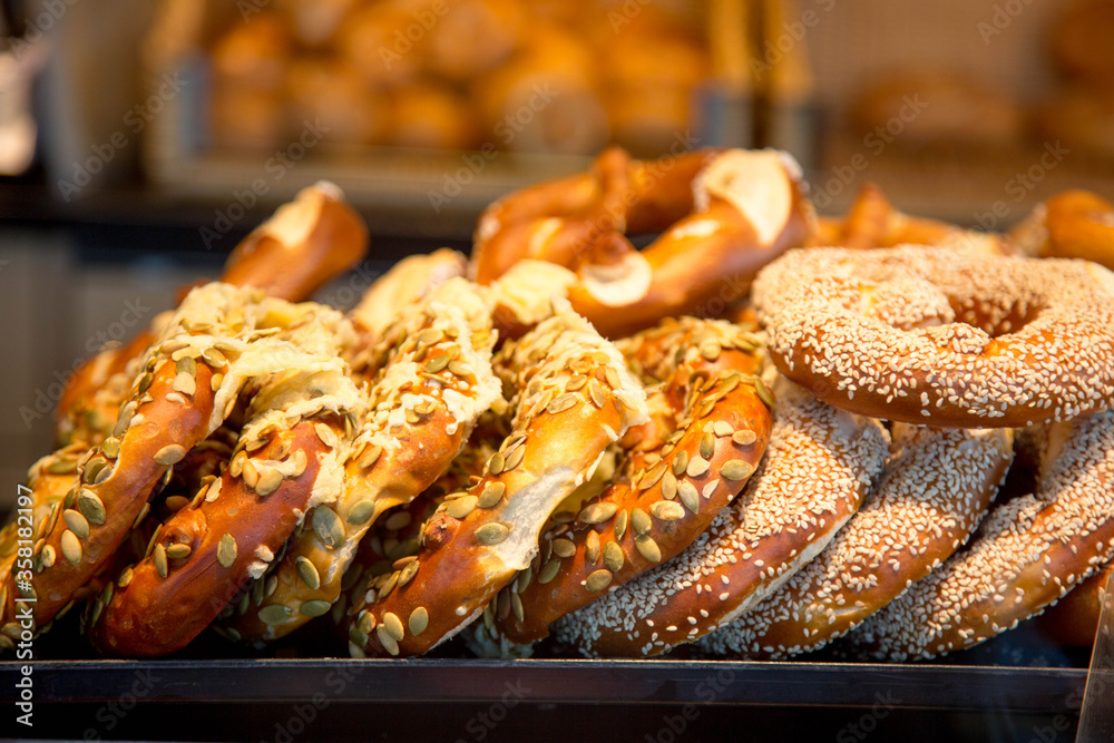Stacked Freshly Baked Bread Bagels Stacked Freshly Baked Bread Bagels