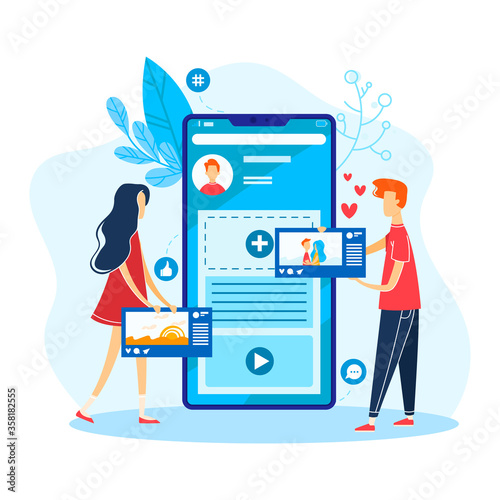 Tiny character male seek love online social network, woman communication with boyfriend isolated on white, cartoon vector illustration. Concept mobile phone, online lovely modern dating.