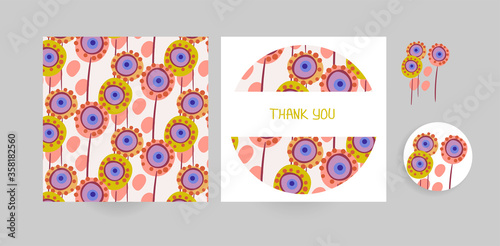 meadow vector set floral blooming card minimalistic square