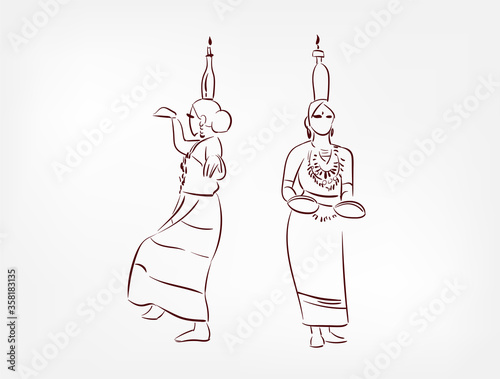 Tripura state India ethnic indian woman girl dance traditional sketch isolated design element