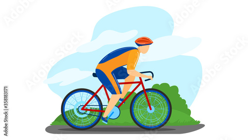 Male wheelman character tournament bicycle racing competition isolated on white, cartoon vector illustration. Man professional competition sport active, outdoor bike rider training.