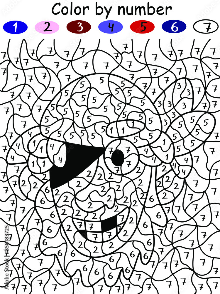 Cartoon pirate color by number children game. Coloring activity ...