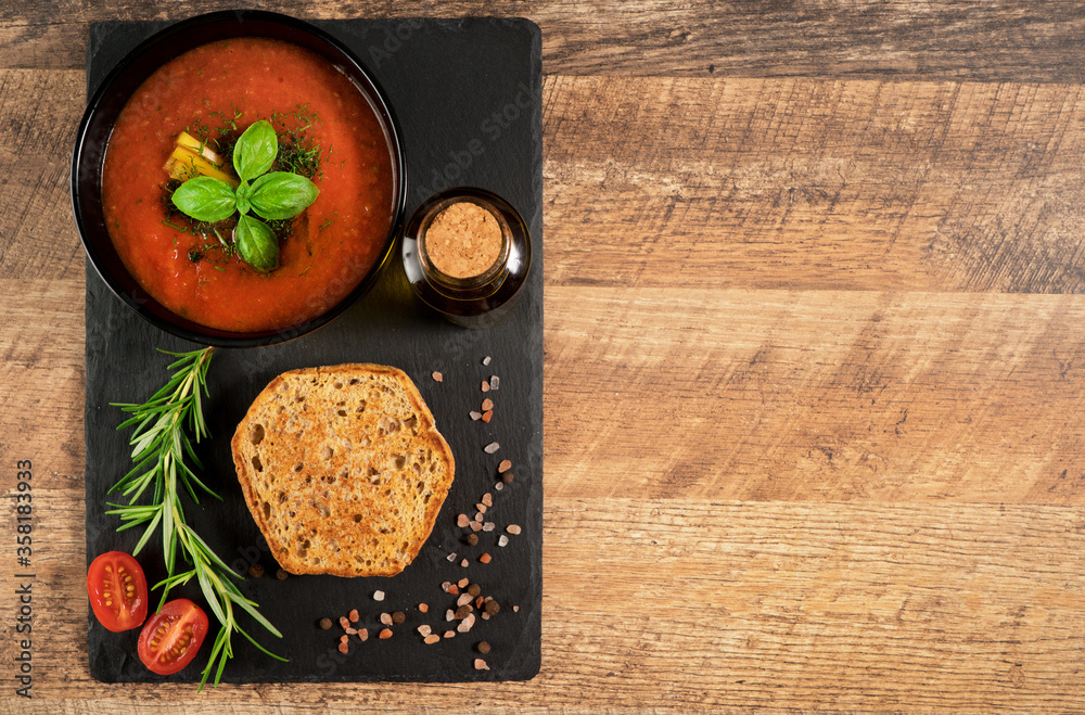 Traditional cold spanish tomato gazpacho soup. Traditional cold spanish tomato gazpacho soup.