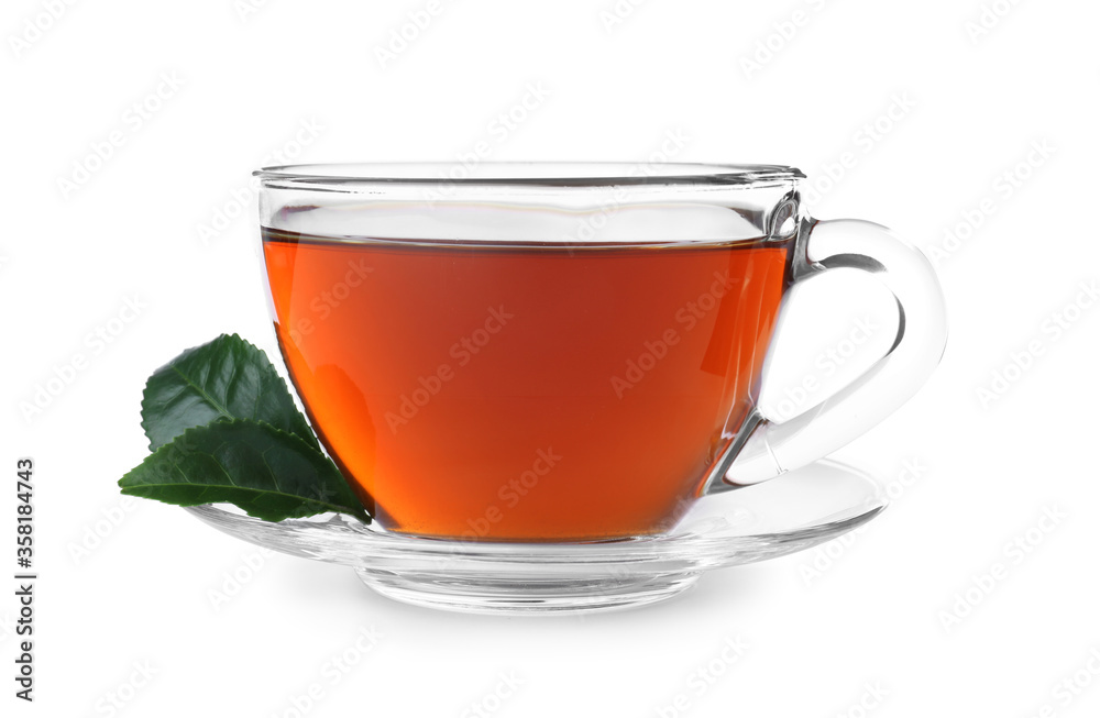 Fresh black tea and green leaves isolated on white Fresh black tea and green leaves isolated on white
