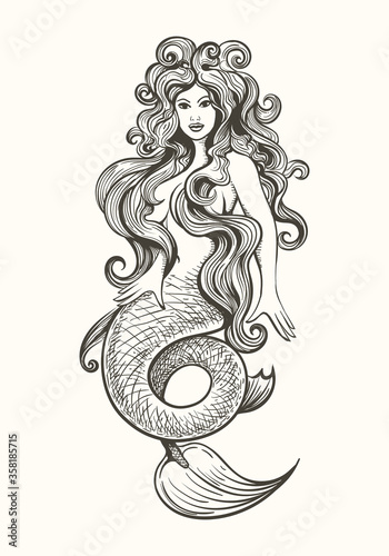 Tattoo of mermaid in vintage style