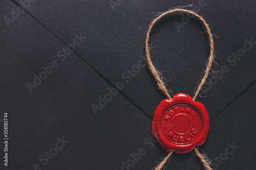 Envelope with notary public wax seal, closeup