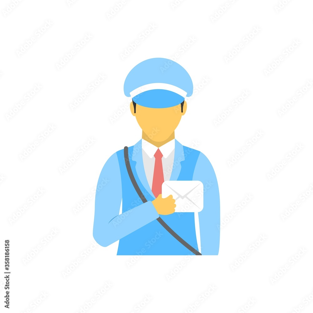 Postman delivering mail or letter icon in flat design style. Postman delivering mail or letter icon in flat design style.