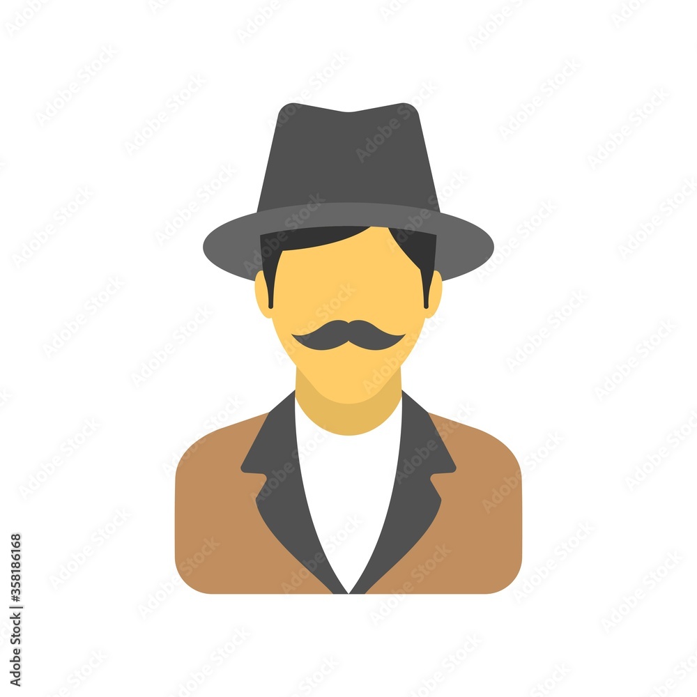Gentleman character avatar icon in flat design style.