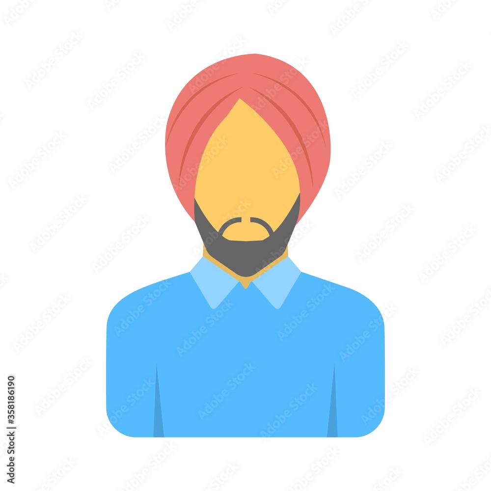 Sikh avatar icon in flat design style. Man in turban symbol. Sikh avatar icon in flat design style. Man in turban symbol.