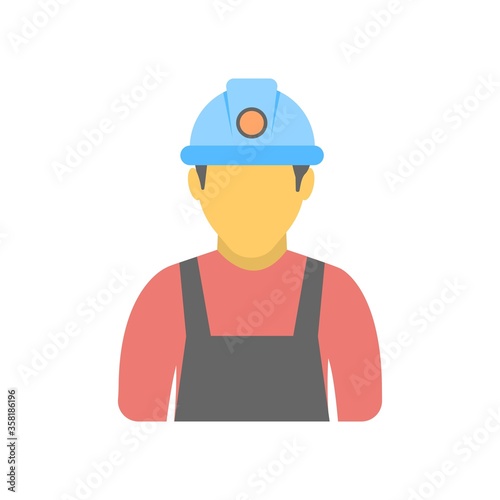 Engineer with hard hat icon. Builder, construction worker wearing helmet illustration. Flat design.