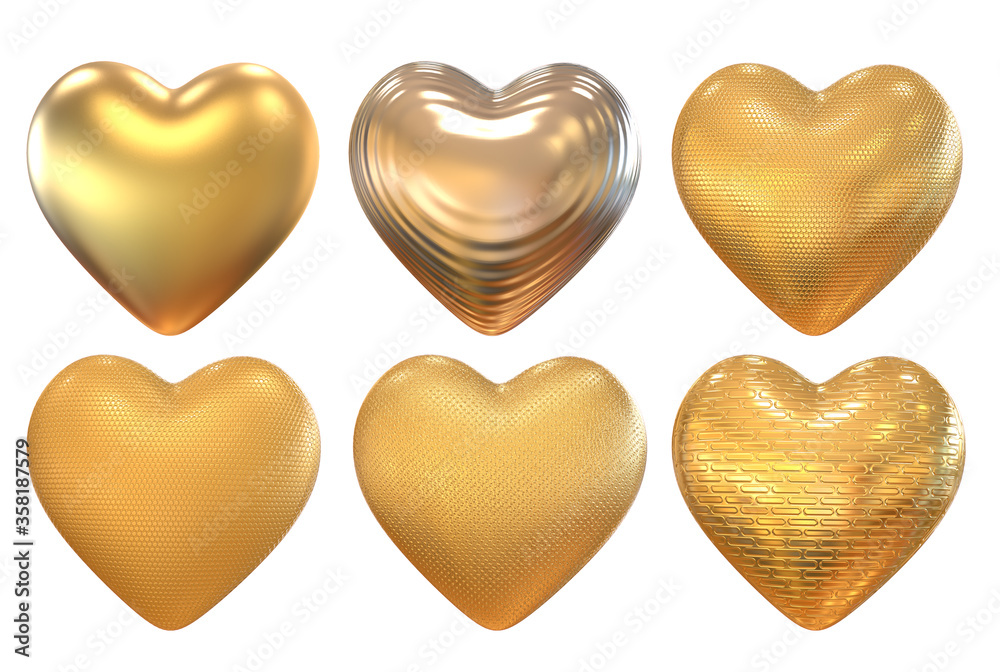 set of gold heart abstract. 3d illustration