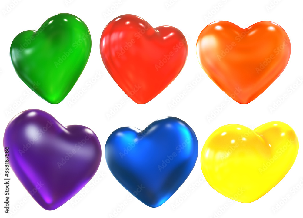 Colorful heart jelly candy. 3d illustration