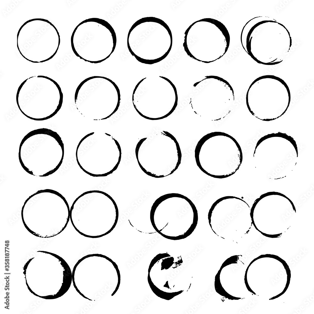 Set of abstract vector black Wine stain circles on white background