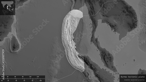 Burma tectonic plate - composition. Grayscale photo