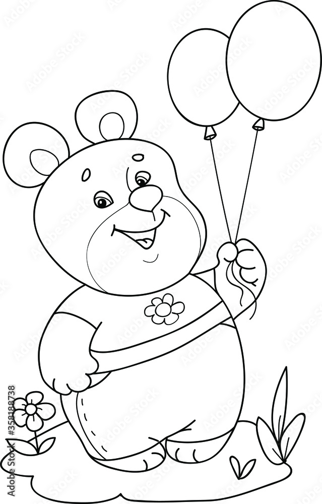 Coloring page outline of cartoon smiling cute bear with air balloons ...