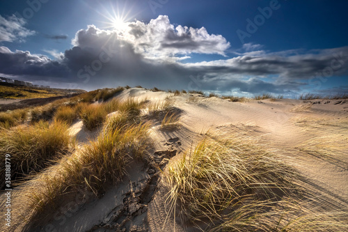 sunlight over sand dunes in summer