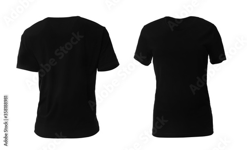 Black t-shirts on white background. Space for design