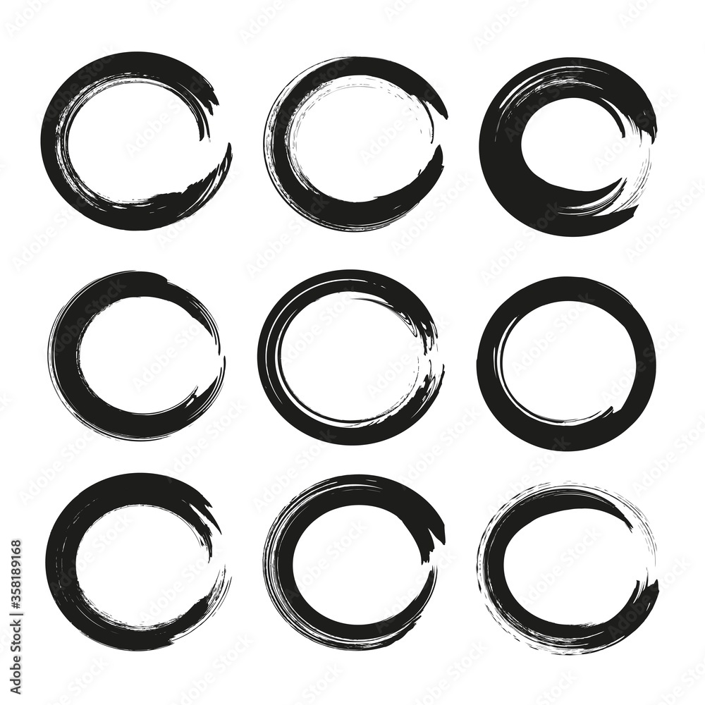 Big set of circles frames from thick black textured paint smears Big set of circles frames from thick black textured paint smears