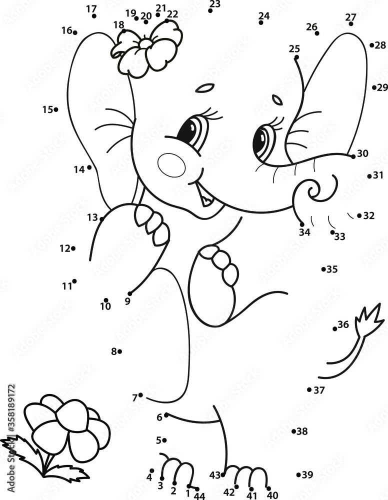 Connect the dots. Elephant. Coloring page outline of the cartoon