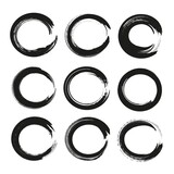 Big set of circles frames from thick black textured paint smears