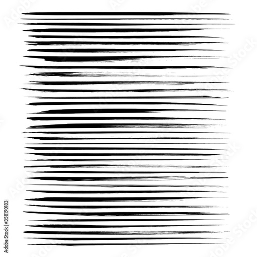 Abstract black long textured ink strokes isolated on a white background