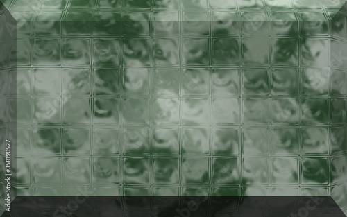 3D base on this abstract background with frosted glass block effect in green and white