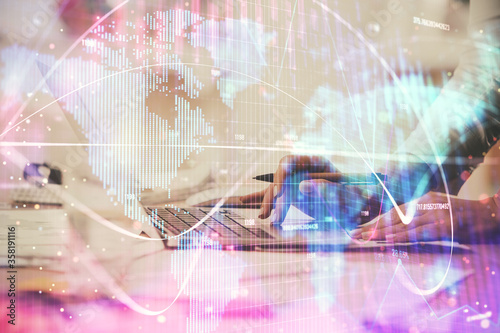 Wallpaper Mural Multi exposure of woman hands typing on computer and business theme hologram drawing. Success concept. Torontodigital.ca