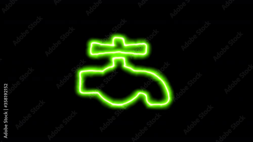 The appearance of the green neon symbol faucet. Flicker, In - Out. Alpha channel Premultiplied - Matted with color black The appearance of the green neon symbol faucet. Flicker, In - Out. Alpha channel Premultiplied - Matted with color black