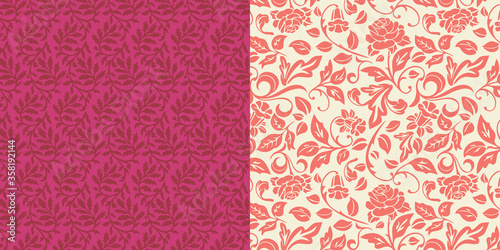 AS_Pattern_set_Seamless_Floral_Vine_Pattern_Red_Fuchsia_Coral_Cream_Background