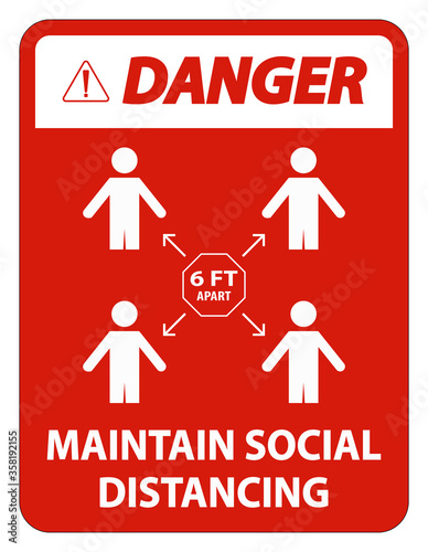 Danger Maintain social distancing, stay 6ft apart sign,coronavirus COVID-19 Sign Isolate On White Background,Vector Illustration EPS.10