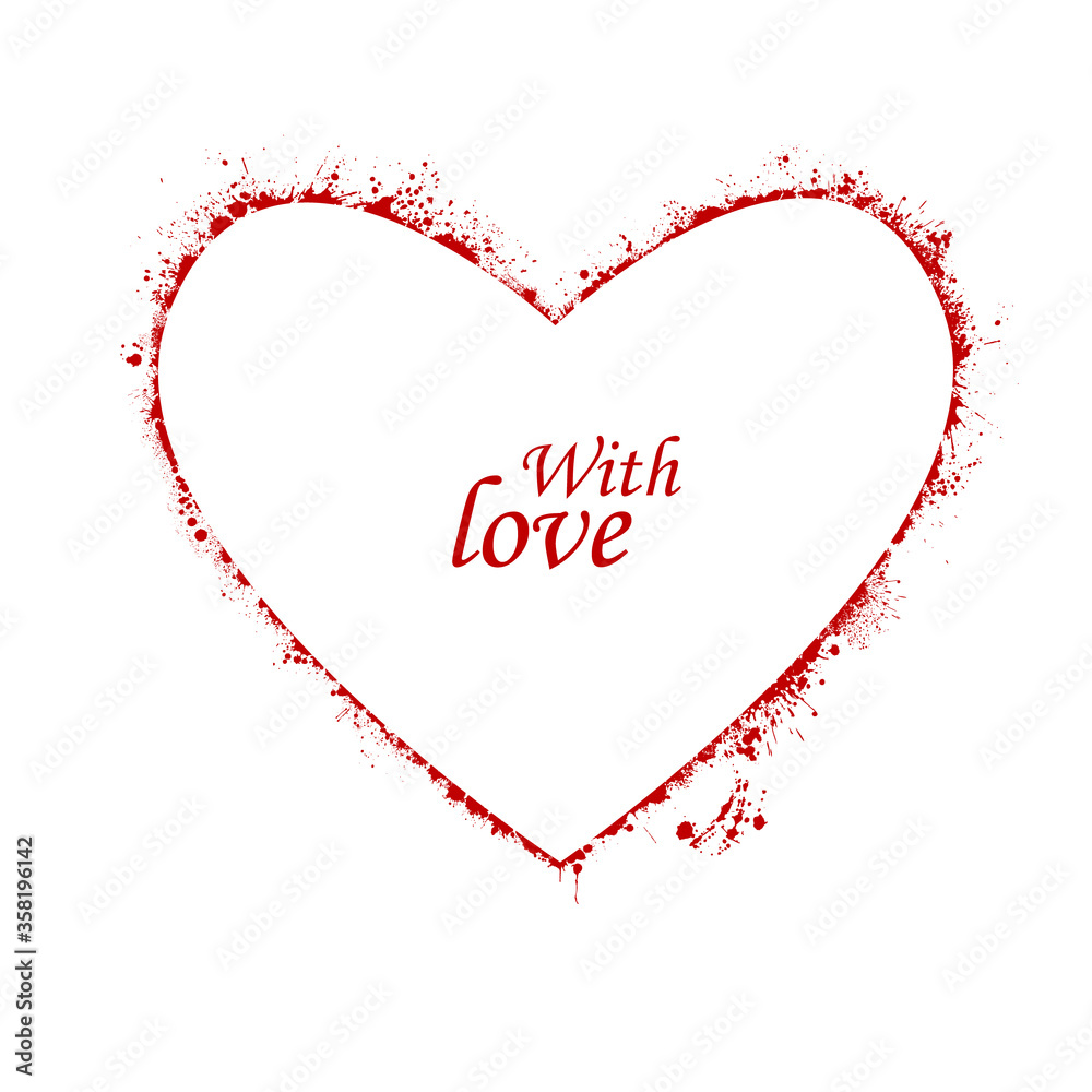 Heart made of blots. With love. Postcard. Frame for text. Vector illustration