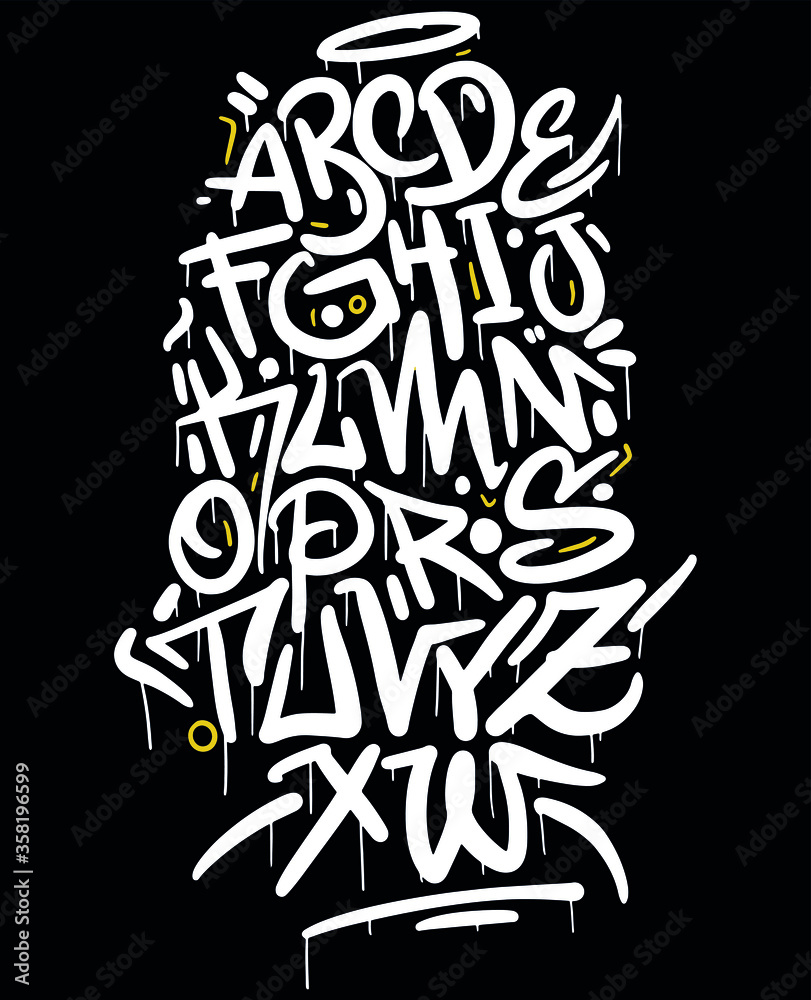 Handmade Urban Font. Marker Graffiti Font, handwritten Typography vector - obrazy, fototapety, plakaty 