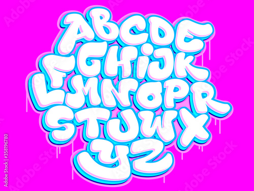 Graffiti bubble shaped alphabet set.