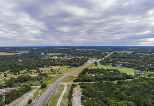 Aerical View Towards the Texas Hill Country With Cloudy Skies During daytime