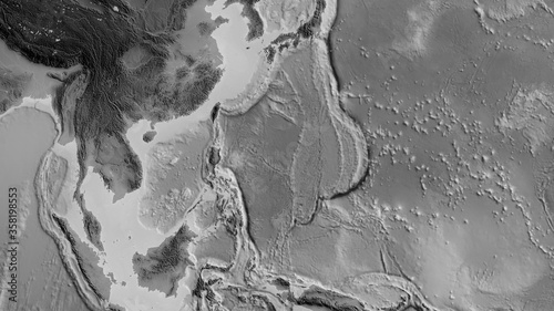 Obraz na płótnie Philippine Sea tectonic plate - raster. Grayscale