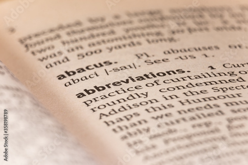Dictionary definition of the word abbreviations