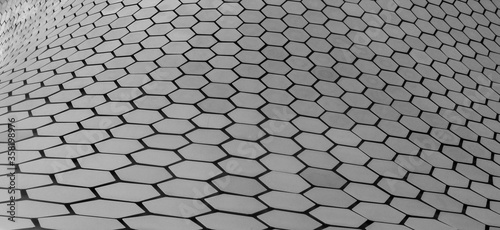 honeycomb shape architecture , grayscale photo