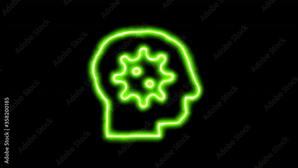 The appearance of the green neon symbol head side virus. Flicker, In - Out. Alpha channel Premultiplied - Matted with color black The appearance of the green neon symbol head side virus. Flicker, In - Out. Alpha channel Premultiplied - Matted with color black