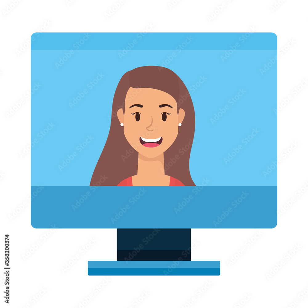 Woman avatar on computer in video chat vector design Woman avatar on computer in video chat vector design