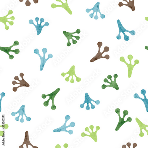 Seamless watercolor frog footprints pattern. Textile, fabric, wallpaper design.