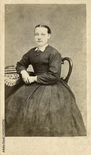 1800's Antique Carte De Vista Photo Young Woman Sitting in Hoop Skirt Dress