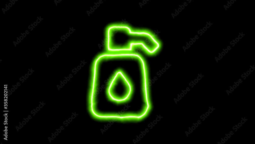The appearance of the green neon symbol pump soap. Flicker, In - Out. Alpha channel Premultiplied - Matted with color black The appearance of the green neon symbol pump soap. Flicker, In - Out. Alpha channel Premultiplied - Matted with color black