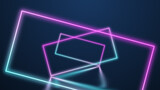Flying through glowing rotating neon rectangules creating a tunnel, blue red pink violet spectrum.