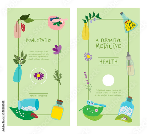 Colorful, homeopathic, seamless patern, bright medical background set different elements, design, flat style vector illustration. Organic, medicinal products. Medical template for printing on fabric.