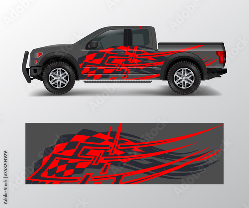 cargo van and car wrap vector, Truck decal designs, Graphic abstract stripe designs for offroad race, adventure and livery car