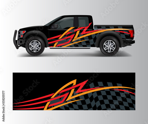cargo van and car wrap vector  Truck decal designs  Graphic abstract stripe designs for offroad race  adventure and livery car
